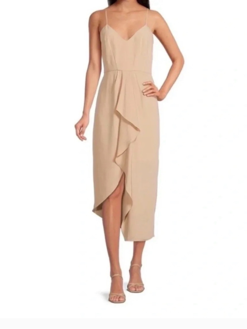 Gianni Bini Beige High-Low Ruffle Midi Dress